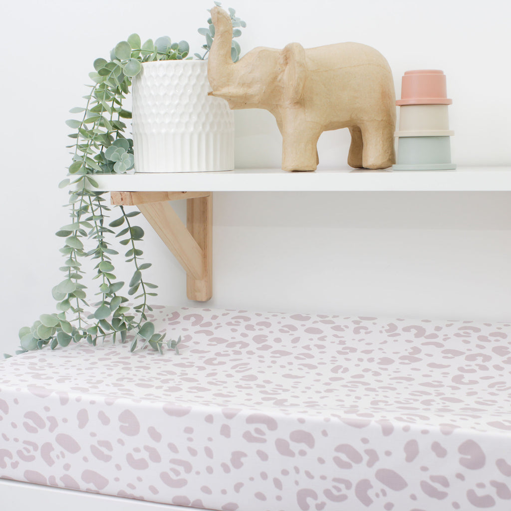 Anti- Roll Wedge Changing Mat- Pale Pink Snow Leopard