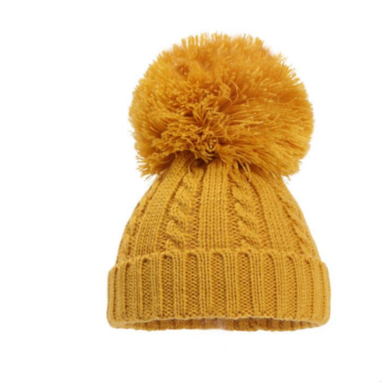 Mustard Cable Pom Pom Hat 6-12 Months