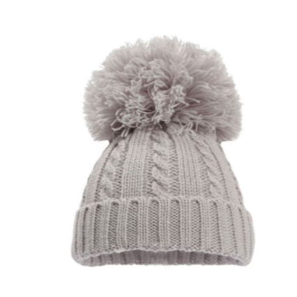 Grey Cable Pom Pom Hat 6-12 Months