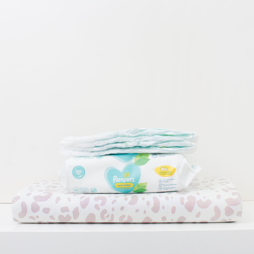 Travel Changing Mat- Pale Pink Snow Leopard