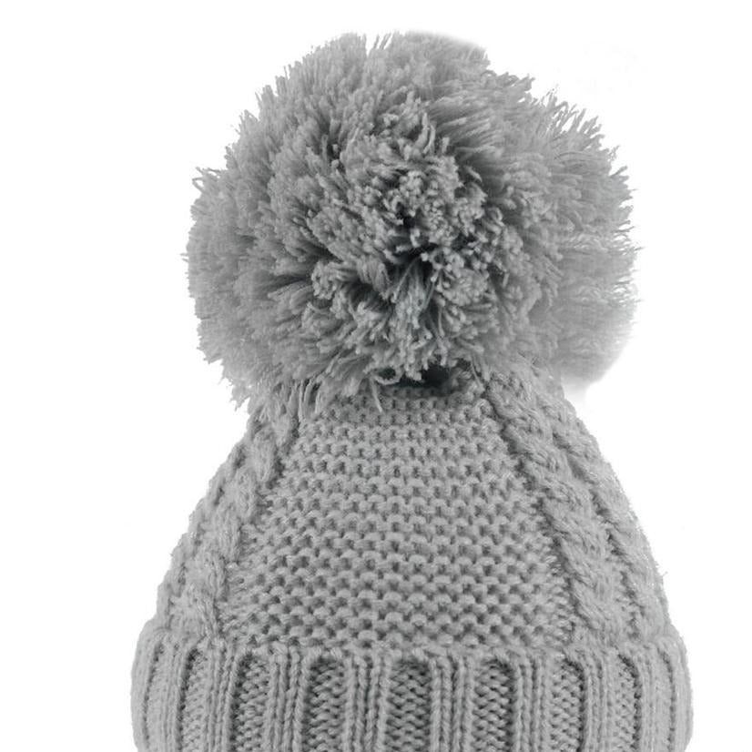 Grey Cable Pom Pom Hat NB-6 Months